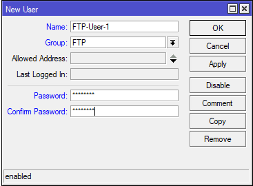 Настройка FTP MikroTik, создание пользователя